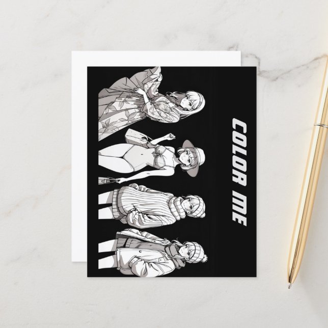 Page de coloriage pour enfants | filles de mode (Devant/Arrière en situation)
