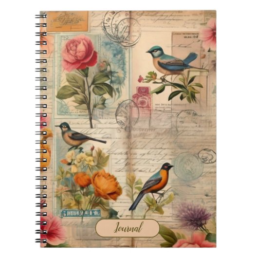 Page de journal de récupération avec fleurs et ois (Devant)