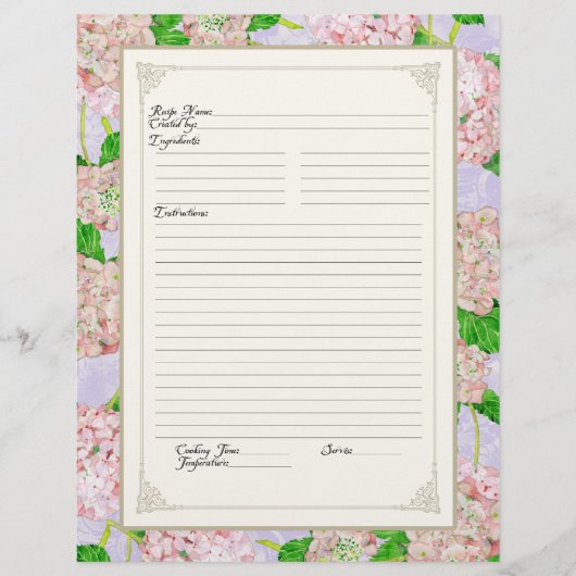 Page de livre de cuisine Pink Hydrangea dentelle F (Devant)