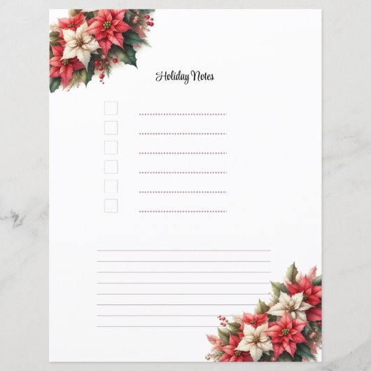 Page de notes de vacances de Noël Poinsettia (Devant)
