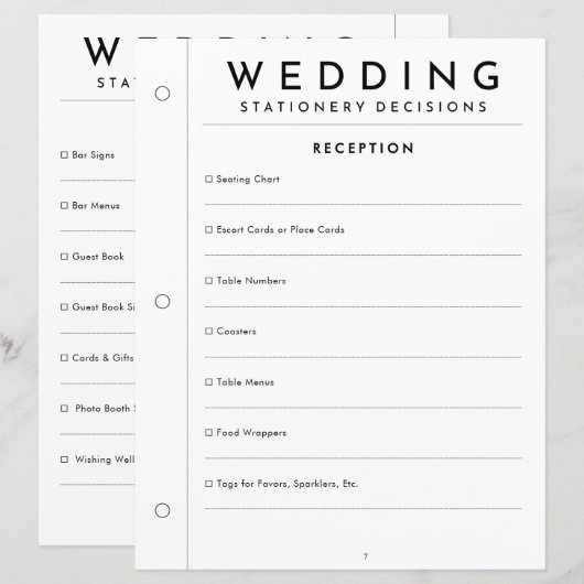 Page de papeterie de réception de mariage minimali (Devant / Derrière)
