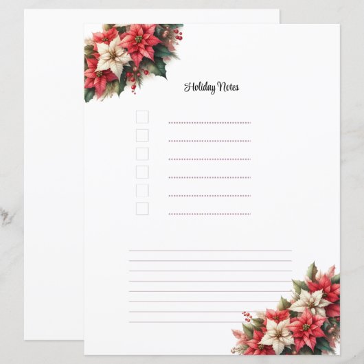 Page de planification des notes de Noël Poinsettia (Devant / Derrière)