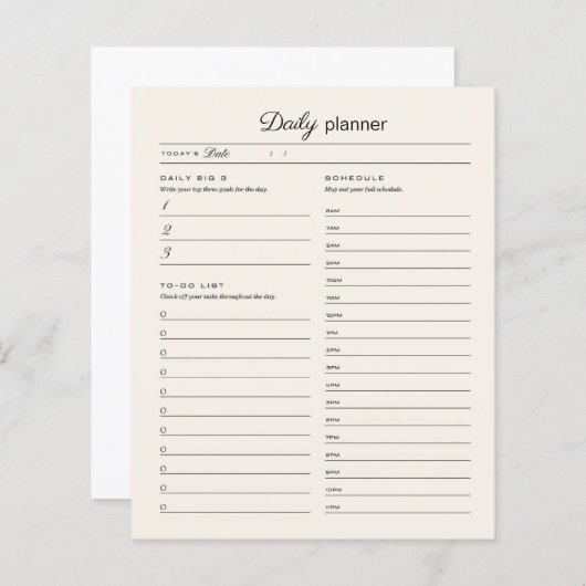 Page de planification quotidienne (Devant / Derrière)