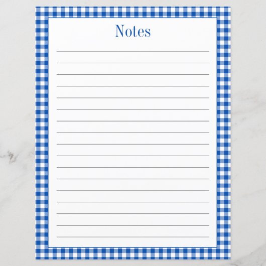 Page de recette à carreaux Gingham bleu et blanc d (Dos)