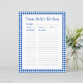 Page de recette à carreaux Gingham bleu et blanc d (Debout devant)