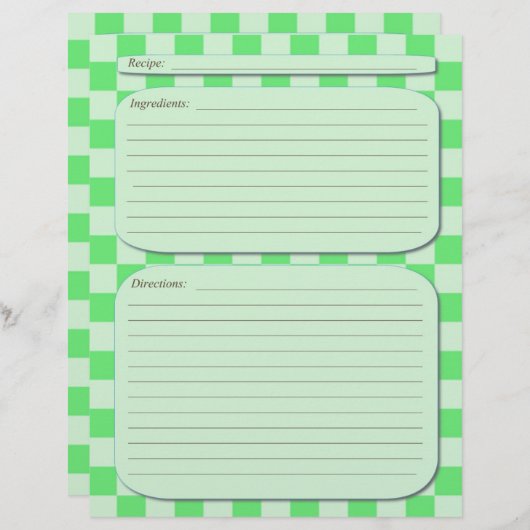 Page de recette à damiers lumière verte (Devant / Derrière)