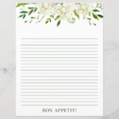 Page de recette aquarelle florale d'hydrangea blan (Dos)