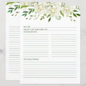 Page de recette aquarelle florale d'hydrangea blan (Devant / Derrière)