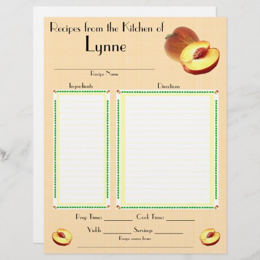 Page de recette de conception personnalisée Peach (Devant / Derrière)