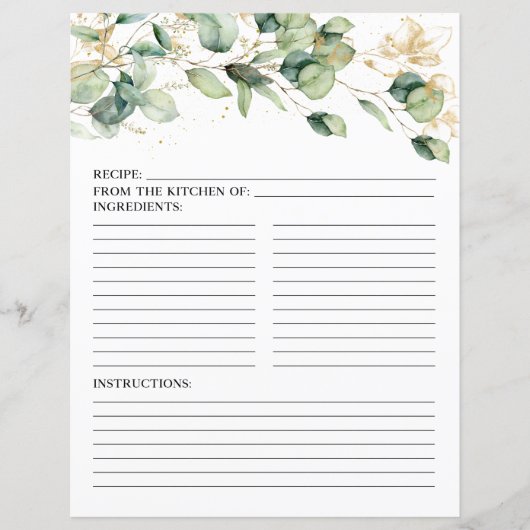 Page de recette de feuilles d'eucalyptus élégantes (Devant)