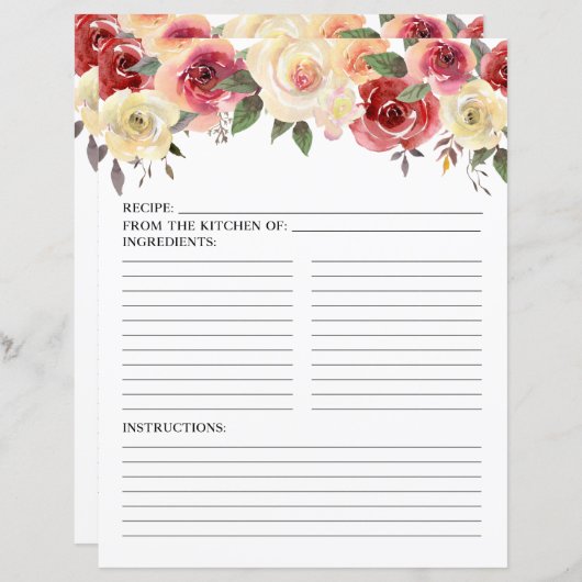 Page de recette Douche d'aquarelle rose vif (Devant / Derrière)