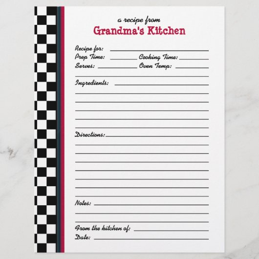 Page de recette Grandmas Kitchen À damiers Red Acc (Devant)