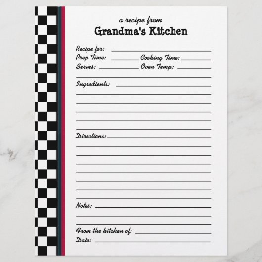 Page de recette Grandmas Kitchen À damiers Red Acc (Devant)