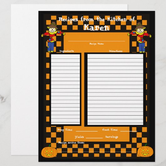 Page de recette Halloween Scarecrow (Devant / Derrière)