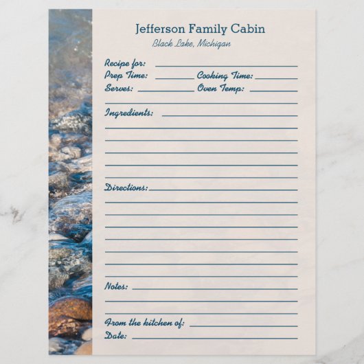 Page de recette personnalisée Lake House (Devant)