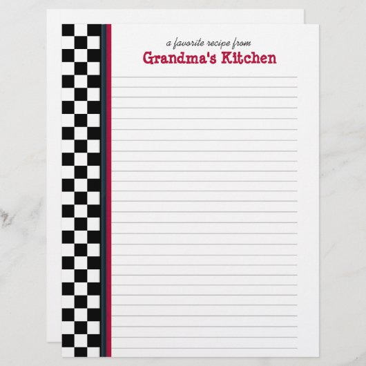 Page de recette Vérification en noir et blanc avec (Devant / Derrière)