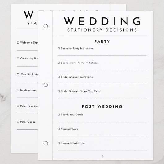 Page de reliure de papeterie de mariage à cérémoni (Devant / Derrière)