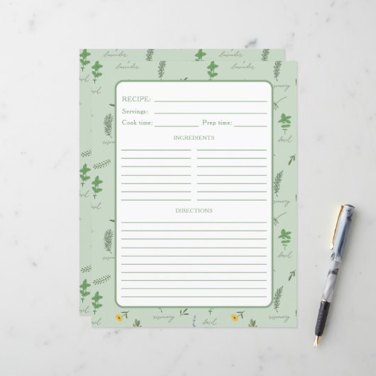 Page de reliure de recette botanique florale (Devant/Arrière en situation)