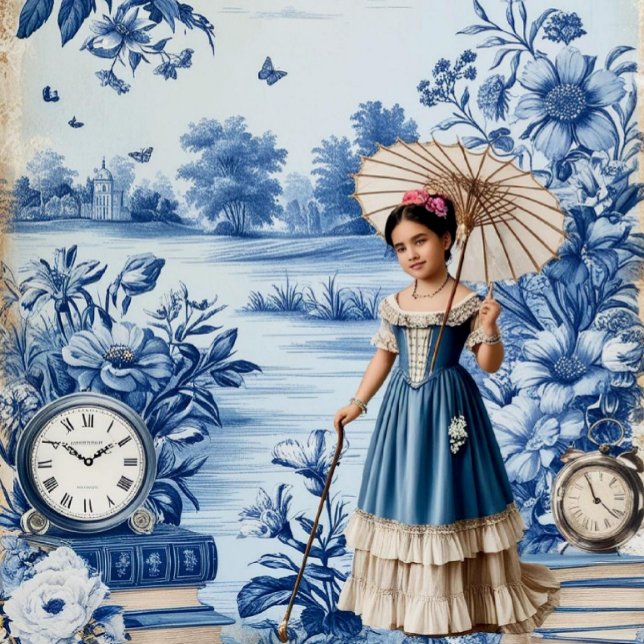 Page de scrapbook à toile de Jouy bleue (Créateur téléchargé)