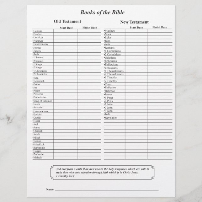 Page des livres de la Bible (Devant)