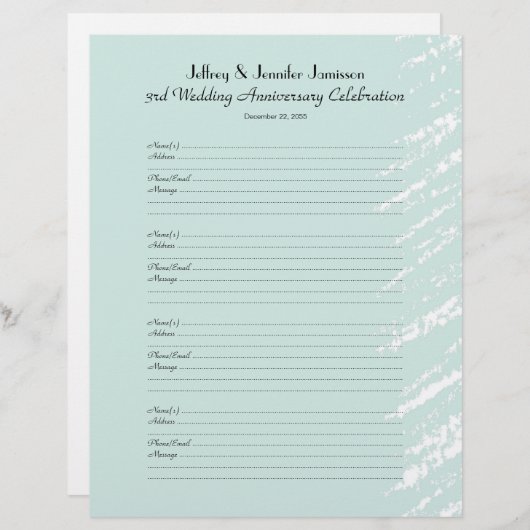 Page d'inscription du livre d'invité du 3e anniver (Devant / Derrière)