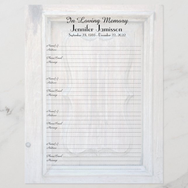 Page d'inscription du remplissage du livre commémo (Devant)