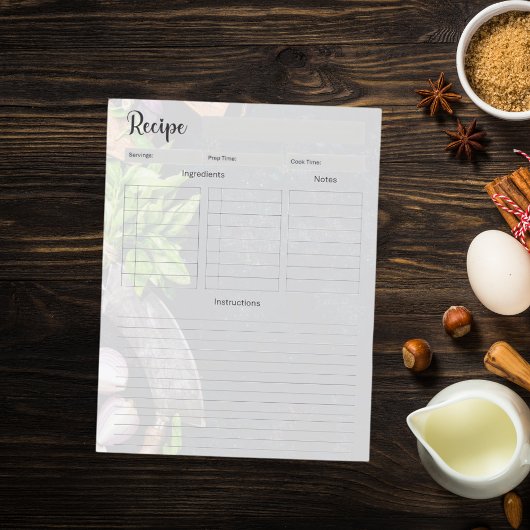 Page d'insertion pour livre de recettes