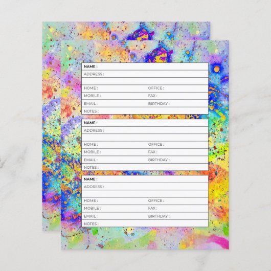 Page du carnet d'adresses des éclats colorés (Devant / Derrière)