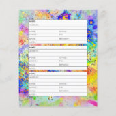 Page du carnet d'adresses des éclats colorés (Dos)