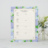 Page du livre d'invité mariage Blue Hydrangea Lace (Debout devant)