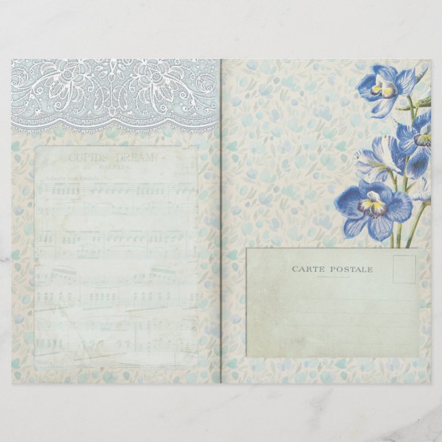 Page Journal à motifs floraux bleus et dentelle (Devant)