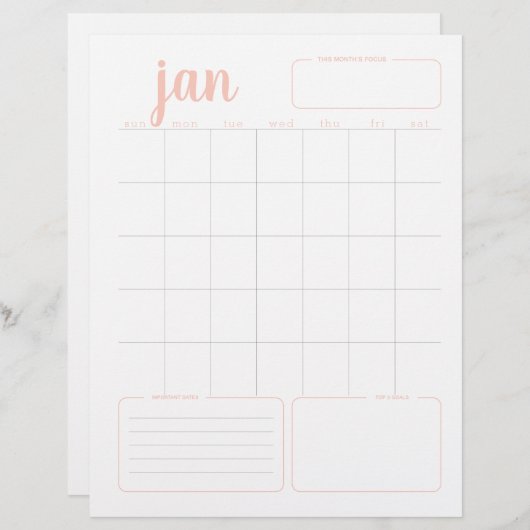 Page Planificateur et tableau de bord des objectif (Devant / Derrière)