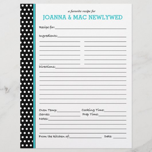 Page Recette Accent Turquoise Pointe Personnalisée (Devant)