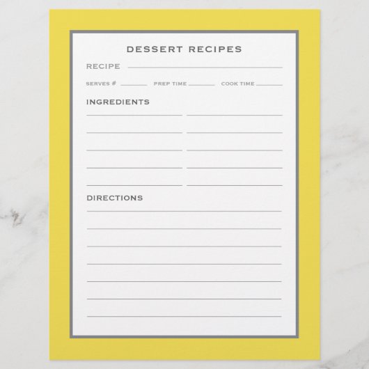 Page Recette | Dessert | Gris jaune simple (Devant)