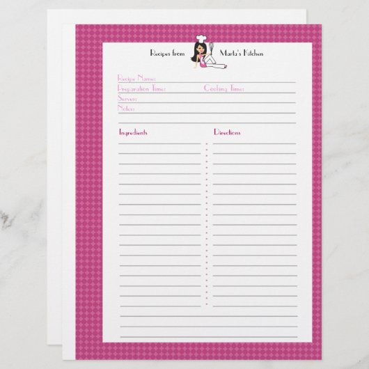 Page Recette entièrement illustrée pour les utilis (Devant / Derrière)