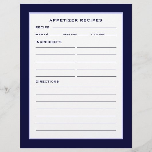 Page Recette | Entrée | Simple Navy bleu & blanc (Devant)