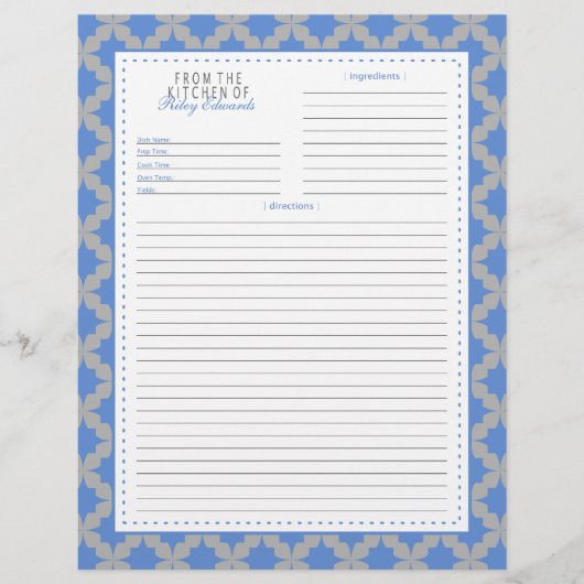 Page Recette étoile bleu rétro (Devant)