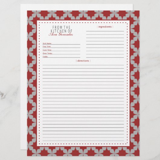 Page Recette étoile rouge (Devant / Derrière)