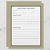 Page Recette | Légumes | Simple noir et blanc (Devant / Derrière)