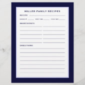 Page Recette Nom de famille | Simple Navy bleu & b (Dos)