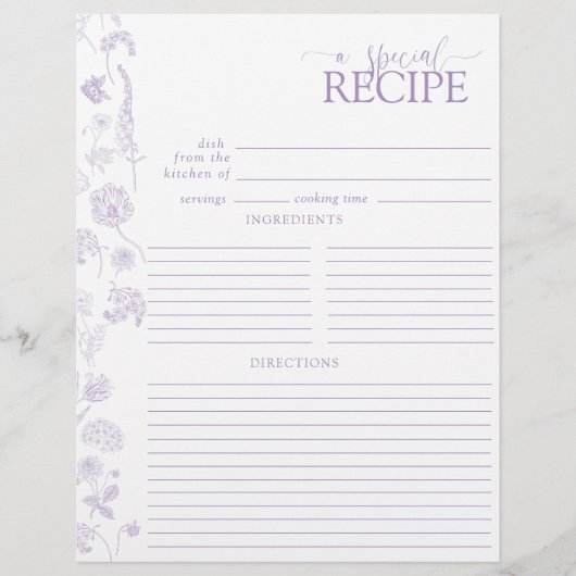 Page vintage Lilac Lavender Floral Recette Classeu (Devant)