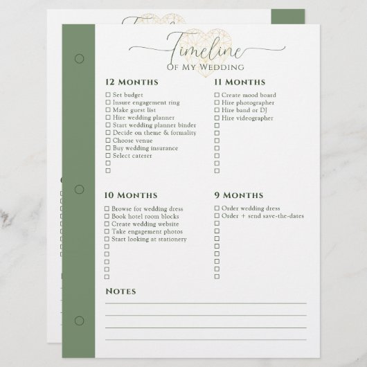 Page wedding planner de 12 à 5 mois Classeur du ca (Devant / Derrière)