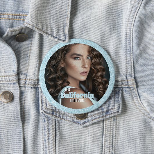 Pageant Button Pin | Aqua Glitter Glitz (In situ)