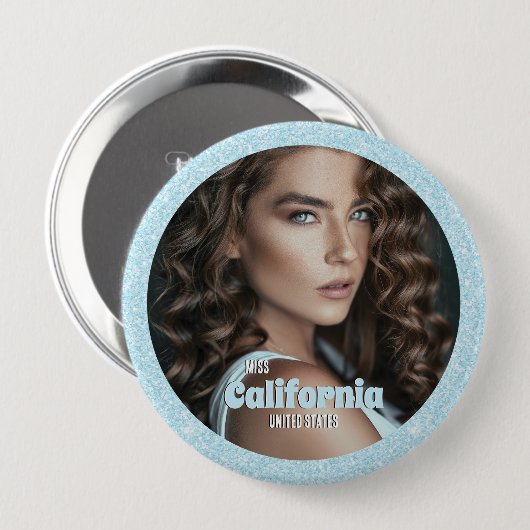 Pageant Button Pin | Aqua Glitter Glitz (Voorkant /achterkant)