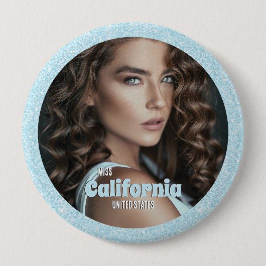 Pageant Button Pin | Aqua Glitter Glitz (Voorkant)
