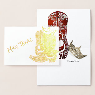 Pageant Crown Cowboy Boot Gold Bedankt Folie Kaarten