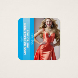 Pageant Titleholder Profile Card | Color Pop Blue Vierkante Visitekaartjes