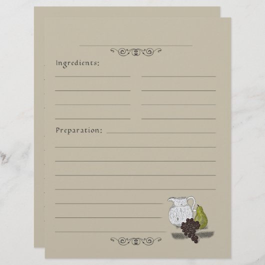 Pages de Classeur de la recette de l'illustration  (Devant / Derrière)