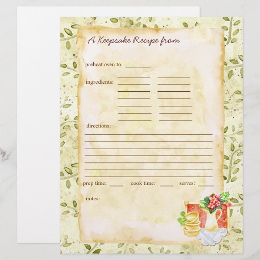 Pages de mes recettes de conservation (Devant / Derrière)