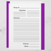 Pages de recette à deux côtés pourpres (Devant / Derrière)
